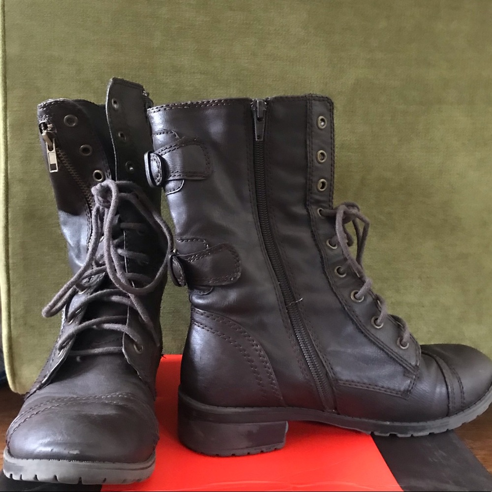 brown combat boots